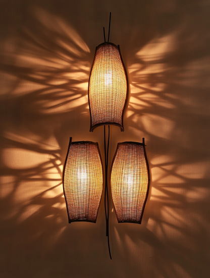 Wabi-sabi style rattan floor lamp, tea room combination chandelier, bedroom and dining room do not take up much space, wall-mounted and rare - Image 4