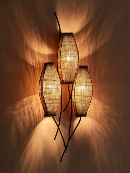Wabi-sabi style rattan floor lamp, tea room combination chandelier, bedroom and dining room do not take up much space, wall-mounted and rare - Image 3
