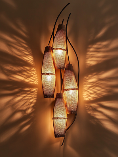 Wabi-sabi style rattan floor lamp, tea room combination chandelier, bedroom and dining room do not take up much space, wall-mounted and rare - Image 2