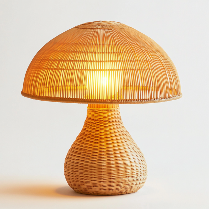 Wabi-sabi style Nordic style rattan creative mushroom table lamp, Indonesian woven table lamp, ambient light, night light, bedside lamp - Image 3