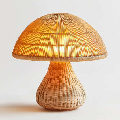 Wabi-sabi style Nordic style rattan creative mushroom table lamp, Indonesian woven table lamp, ambient light, night light, bedside lamp - Image 5