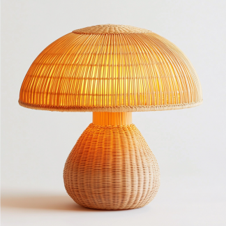 Wabi-sabi style Nordic style rattan creative mushroom table lamp, Indonesian woven table lamp, ambient light, night light, bedside lamp
