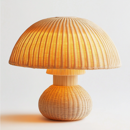 Wabi-sabi style Nordic style rattan creative mushroom table lamp, Indonesian woven table lamp, ambient light, night light, bedside lamp - Image 2