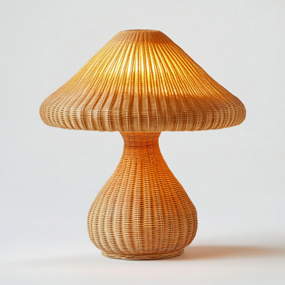 Wabi-sabi style Nordic style rattan creative mushroom table lamp, Indonesian woven table lamp, ambient light, night light, bedside lamp - Image 8