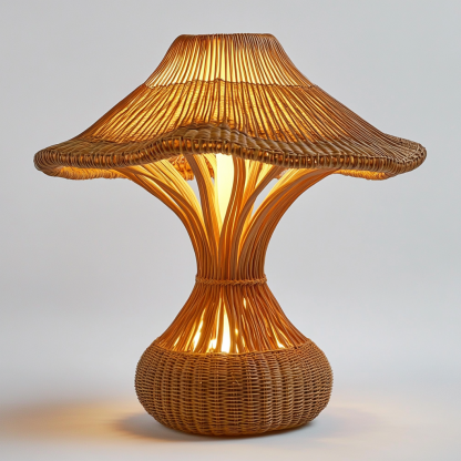 Wabi-sabi style table lamp, wicker creative mushroom, retro Japanese guesthouse decoration atmosphere, hand-woven night light - Image 8