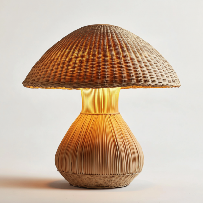 Wabi-sabi style Nordic style rattan creative mushroom table lamp, Indonesian woven table lamp, ambient light, night light, bedside lamp - Image 9
