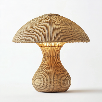 Wabi-sabi style table lamp, wicker creative mushroom, retro Japanese guesthouse decoration atmosphere, hand-woven night light - Image 3