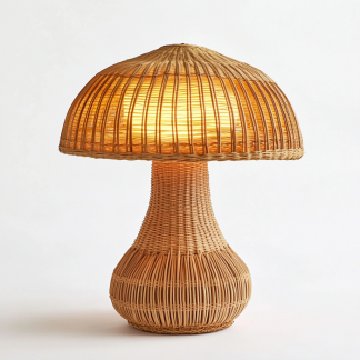 Wabi-sabi style table lamp, wicker creative mushroom, retro Japanese guesthouse decoration atmosphere, hand-woven night light