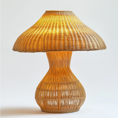 Wabi-sabi style table lamp, wicker creative mushroom, retro Japanese guesthouse decoration atmosphere, hand-woven night light - Image 3