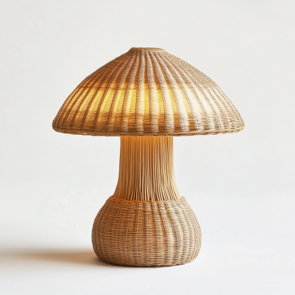 Wabi-sabi style table lamp, wicker creative mushroom, retro Japanese guesthouse decoration atmosphere, hand-woven night light - Image 2
