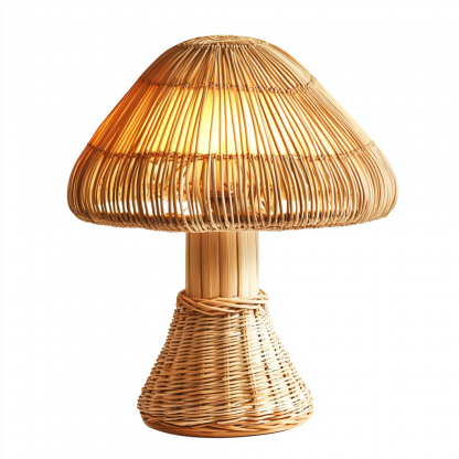 Wabi-sabi style table lamp, wicker creative mushroom, retro Japanese guesthouse decoration atmosphere, hand-woven night light - Image 2