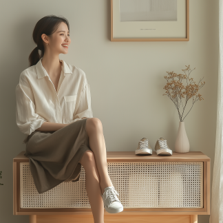 Nordic solid wood shoe-changing stool and shoe cabinet integrated home entrance, Japanese-style rattan sliding door for entry, low cabinet for sitting
