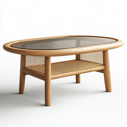 Wabi-sabi style solid wood round coffee table, homestay style creative rattan weaving storage, original wood tea table, modern and simple living room - Image 8
