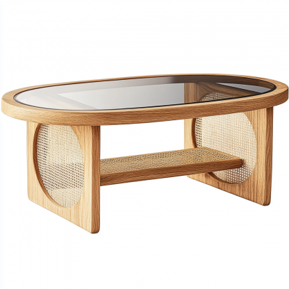 Wabi-sabi style solid wood round coffee table, homestay style creative rattan weaving storage, original wood tea table, modern and simple living room - Image 6
