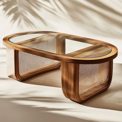 10 Wabi-sabi style solid wood rattan woven coffee table, Nordic modern and simple creative living room home light luxury round tea table - Image 7