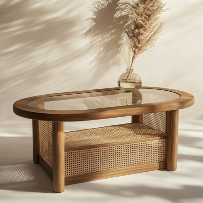 Wabi-sabi style solid wood coffee table, living room home tea table sofa, glass tea table, simple small table - Image 6