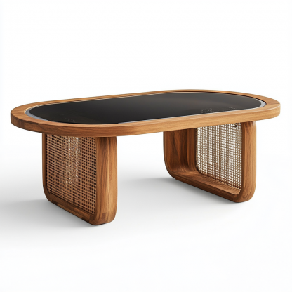 10 Wabi-sabi style solid wood rattan woven coffee table, Nordic modern and simple creative living room home light luxury round tea table - Image 5