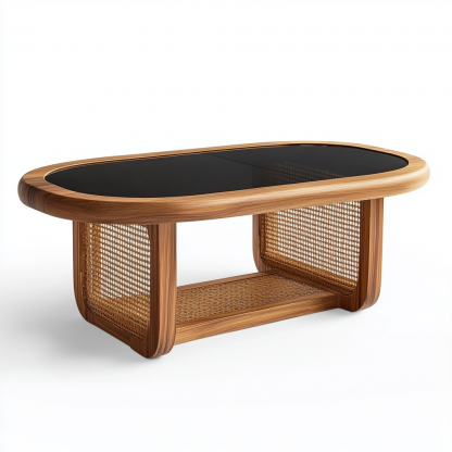 10 Wabi-sabi style solid wood rattan woven coffee table, Nordic modern and simple creative living room home light luxury round tea table - Image 4
