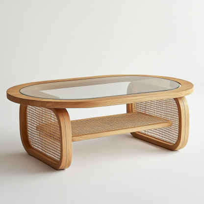 Solid wood round coffee table, Japanese modern, simple and retro wicker coffee table, minimalist small-sized living room coffee table - Image 5