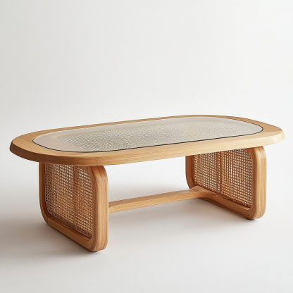 Solid wood round coffee table, Japanese modern, simple and retro wicker coffee table, minimalist small-sized living room coffee table - Image 4