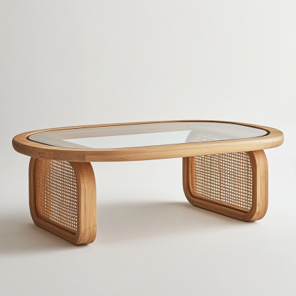 Solid wood round coffee table, Japanese modern, simple and retro wicker coffee table, minimalist small-sized living room coffee table - Image 3