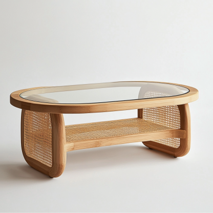 Solid wood round coffee table, Japanese modern, simple and retro wicker coffee table, minimalist small-sized living room coffee table - Image 2