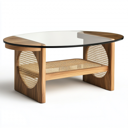 A modern, simple, light luxury and high-end coffee table made of solid wood and rattan in a tea house wabi-sabi style for a living room and small-sized home - Image 8