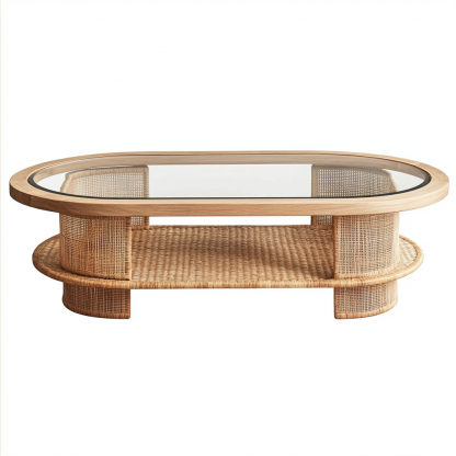 A modern, simple, light luxury and high-end coffee table made of solid wood and rattan in a tea house wabi-sabi style for a living room and small-sized home - Image 6