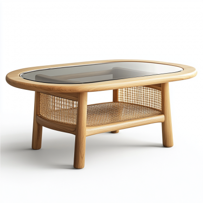 Solid wood round coffee table, Japanese modern, simple and retro wicker coffee table, minimalist small-sized living room coffee table - Image 9