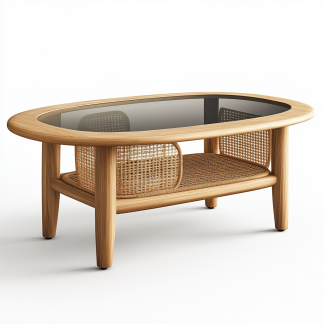 Solid wood round coffee table, Japanese modern, simple and retro wicker coffee table, minimalist small-sized living room coffee table