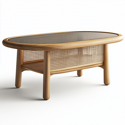 Solid wood round coffee table, Japanese modern, simple and retro wicker coffee table, minimalist small-sized living room coffee table - Image 7