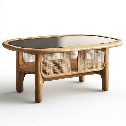 Solid wood round coffee table, Japanese modern, simple and retro wicker coffee table, minimalist small-sized living room coffee table - Image 6