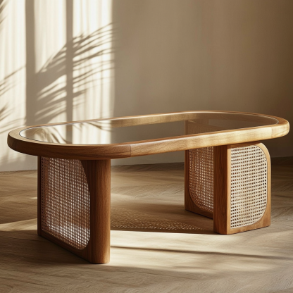 10 Wabi-sabi style solid wood rattan woven coffee table, Nordic modern and simple creative living room home light luxury round tea table - Image 7