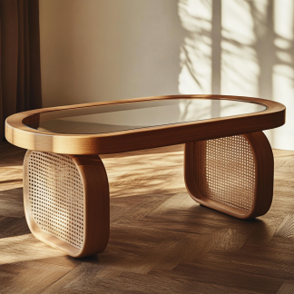 10 Wabi-sabi style solid wood rattan woven coffee table, Nordic modern and simple creative living room home light luxury round tea table