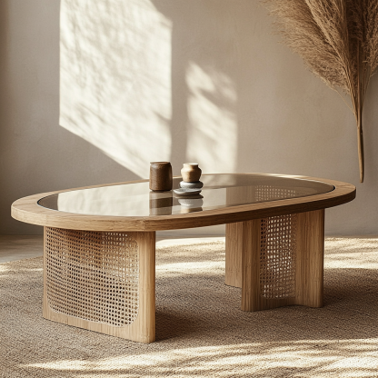 Wabi-sabi living room, fabric, Japanese tatami, small-sized apartment, rattan woven tea table, coffee table storage, circular homestay storage - Image 3