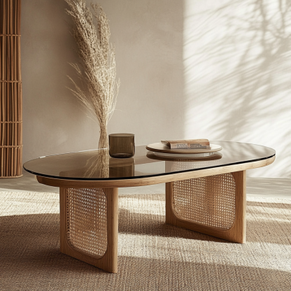 Wabi-sabi living room, fabric, Japanese tatami, small-sized apartment, rattan woven tea table, coffee table storage, circular homestay storage - Image 5