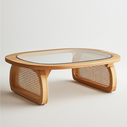 A modern, simple, light luxury and high-end coffee table made of solid wood and rattan in a tea house wabi-sabi style for a living room and small-sized home - Image 4