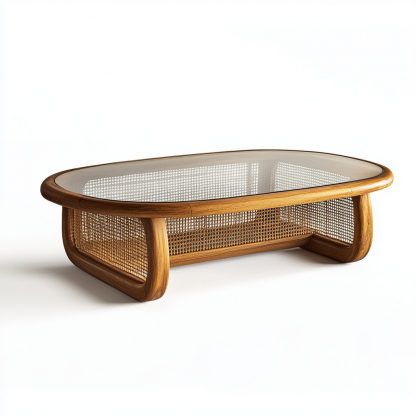 A modern, simple, light luxury and high-end coffee table made of solid wood and rattan in a tea house wabi-sabi style for a living room and small-sized home - Image 2