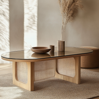 Wabi-sabi style solid wood coffee table, living room home tea table sofa, glass tea table, simple small table