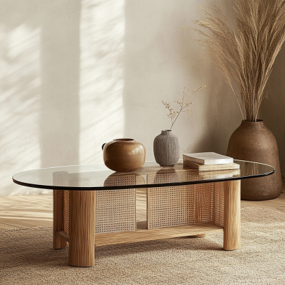 Wabi-sabi style solid wood coffee table, living room home tea table sofa, glass tea table, simple small table - Image 4