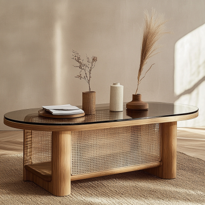Wabi-sabi style solid wood coffee table, living room home tea table sofa, glass tea table, simple small table - Image 3