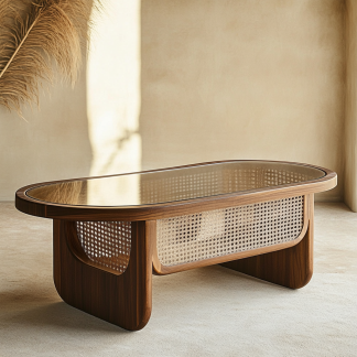 Wabi-sabi style solid wood round coffee table, homestay style creative rattan weaving storage, original wood tea table, modern and simple living room