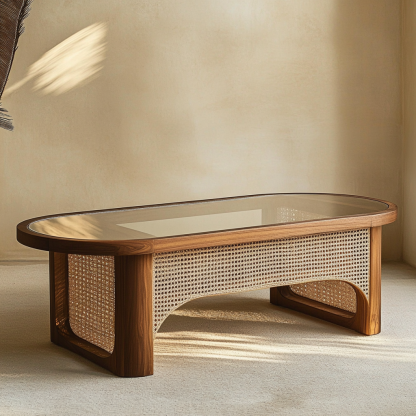 Wabi-sabi style solid wood round coffee table, homestay style creative rattan weaving storage, original wood tea table, modern and simple living room - Image 6
