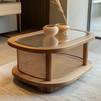 Wabi-sabi living room, fabric, Japanese tatami, small-sized apartment, rattan woven tea table, coffee table storage, circular homestay storage - Image 8