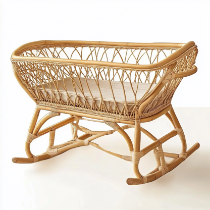 The wind solid wood rattan woven baby crib is a modern and simple natural wood color hotel bedroom home small-sized thickened rattan woven bed - Image 9