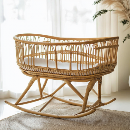 Wabi-sabi style solid wood rattan rocking chair, a modern and simple Japanese wabi-sabi style retro solid wood rattan rocking chair - Image 5