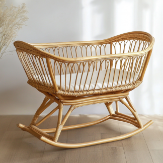 Wabi-sabi style solid wood rattan rocking chair, a modern and simple Japanese wabi-sabi style retro solid wood rattan rocking chair