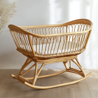 Wabi-sabi style solid wood rattan rocking chair, a modern and simple Japanese wabi-sabi style retro solid wood rattan rocking chair