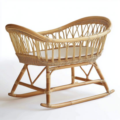 Wabi-sabi style baby solid wood rattan bed bedroom, new Japanese-style home inn hotel bed - Image 9
