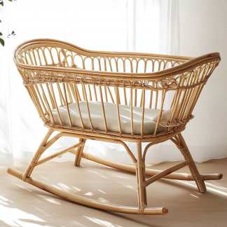 Wabi-sabi style baby solid wood rattan bed bedroom, new Japanese-style home inn hotel bed